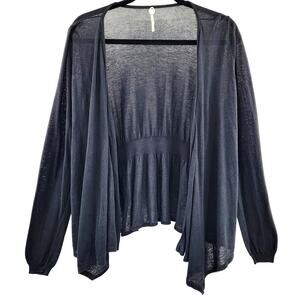 Margaret O'leary Black Knit Open Front Long-sleeved Cardigan Sweater Women's M